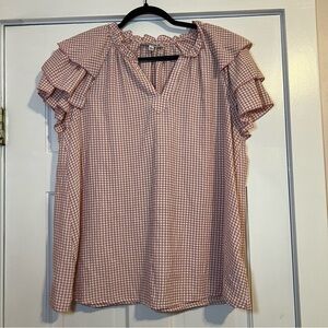 #71 NANETTE LEPORE PINK CHECKED GINGHAM STYLE TOP $58